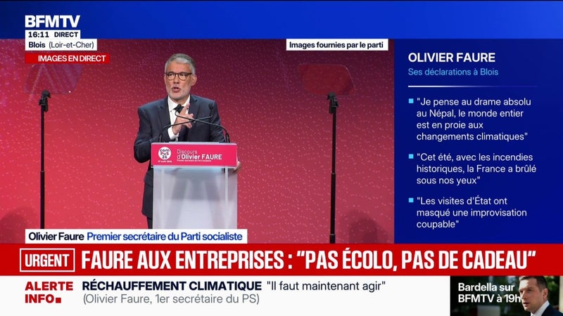 "Plus aucun budget de l'État ne devra être présenté s'il demande plus à notre Terre que ce qu'elle peut nous donner", estime Olivier Faure, premier secrétaire du PS