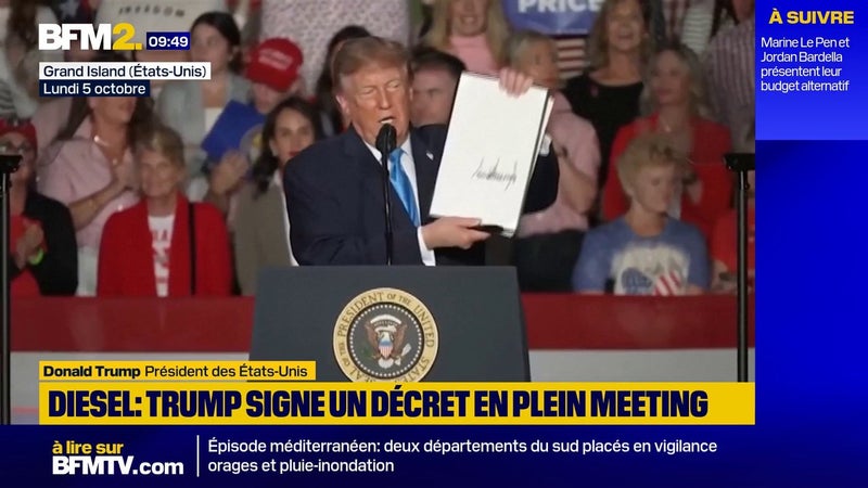 Donald Trump signe un décret en plein meeting pour autoriser tous les Américains à acheter du diesel détaxé