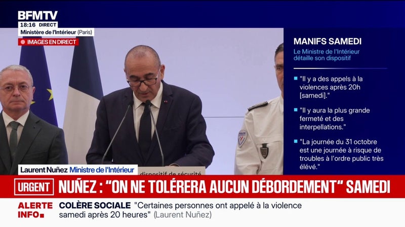 Manifestations du 31 octobre: Laurent Nuñez promet "une grande fermeté" en cas de rassemblements non autorisés