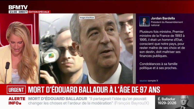 Mort d'Édouard Balladur: "Il était un homme d'État", salue Jordan Bardella, président du Rassemblement national