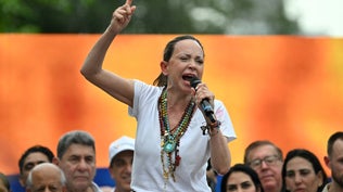 La dirigeante de l'opposition vénézuélienne, Maria Corina Machado, s'adresse à la diaspora vénézuélienne lors d'un rassemblement à Panama City, le 23 mai 2026.