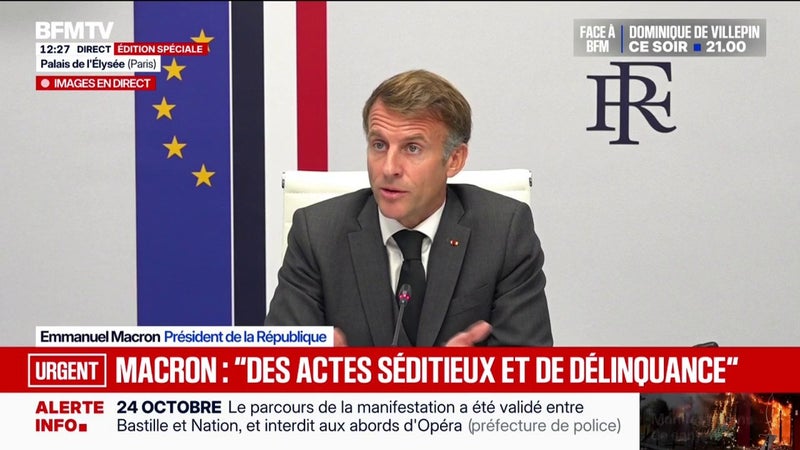 Violences du 17 octobre: Emmanuel Macron dénonce des "actes politiques et même séditieux par des groupes organisés d'ultragauche" visant à "faire tomber la République"
