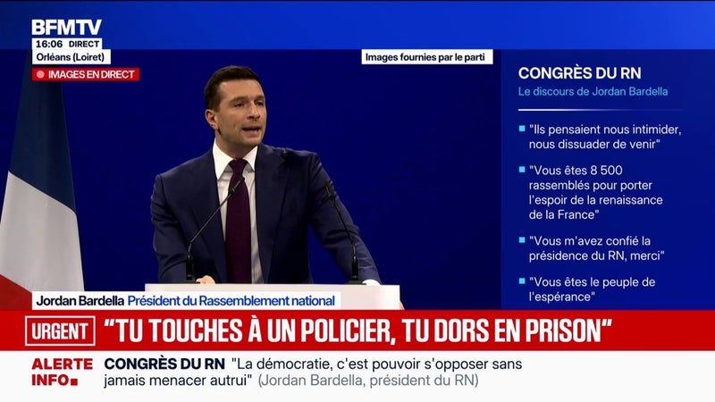 Si le Rassemblement national accède au pouvoir, "la majorité pénale sera abaissée à 16 ans", déclare Jordan Bardella, président du RN
