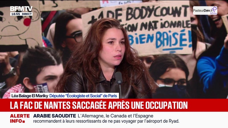 Fac de Nantes saccagée, mobilisation lycéenne: "Les dégradations matérielles sont dommageables, mais ça n'a aucune mesure avec une main arrachée, un œil perdu", déclare Léa Balage El Mariky, députée Écologiste et Social