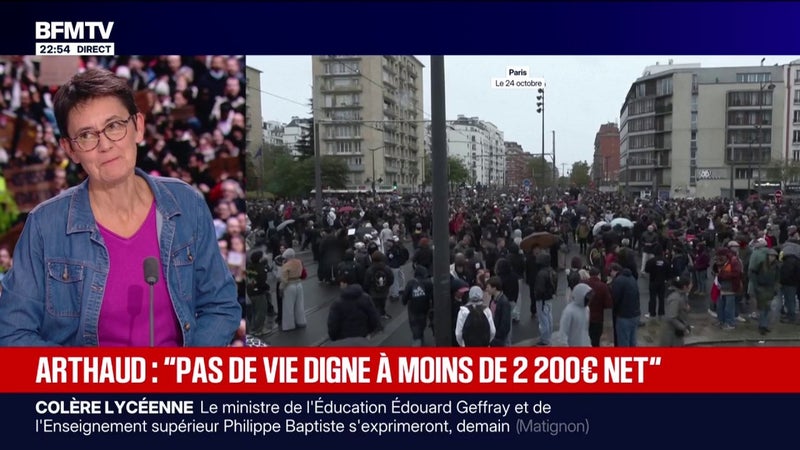 "Je suis convaincue qu'à moins de 2.200 euros net par mois, on ne peut pas avoir une vie digne aujourd'hui", déclare Nathalie Arthaud, porte-parole de Lutte ouvrière et candidate à l'élection présidentielle