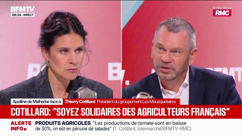"La réponse est non": Thierry Cotillard, président du groupement Les Mousquetaires, estime qu'il n'y aura pas de nouvelle inflation cette année