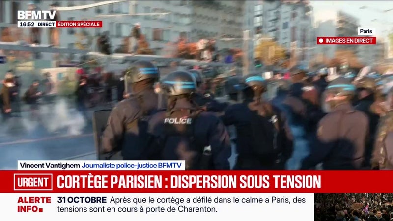 Manifestations du 31 octobre: à Paris, les forces de l'ordre font usage de gaz lacrymogène pour disperser les protestataires