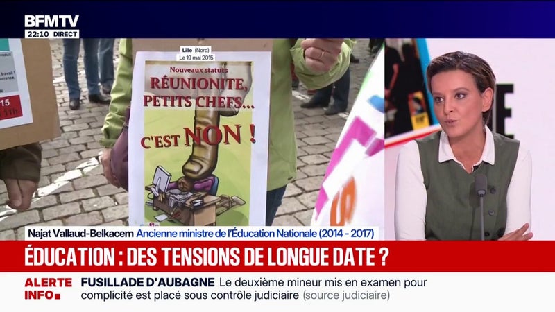 Najat Vallaud--Belkacem, ancienne ministre de l'Éducation nationale, reconnaît "des erreurs dans la gestion des manifestations" de son ancien gouvernement et souhaite "tirer des leçons du passé"