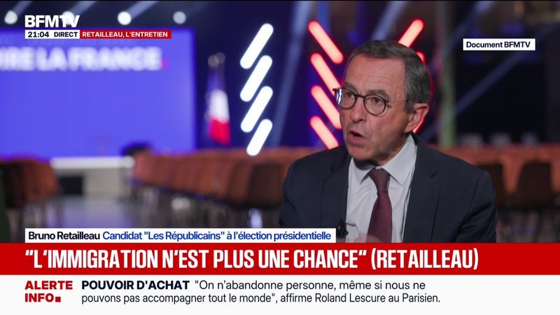 Immigration: "Je leur permettrais de devenir Français, à condition d'aimer la France", explique Bruno Retailleau, candidat "Les Républicains", à la présidentielle