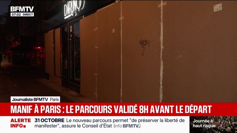 Manifestations du 31 octobre: les commerces barricadés sur le parcours du cortège à Paris