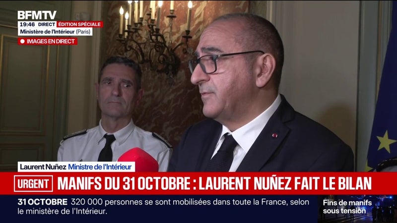 Manifestations du 31 octobre: "Les cortèges se sont bien déroulés", explique Laurent Nuñez, ministre de l'Intérieur