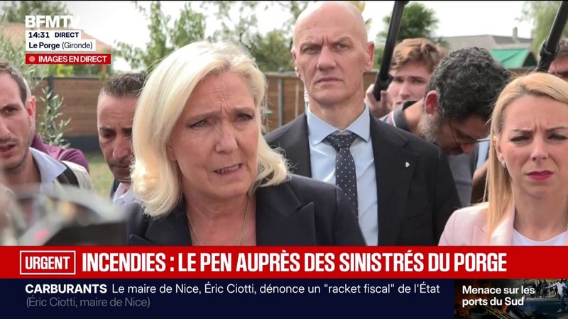 Marine Le Pen échange avec les sinistrés de l'incendie au Porge: "On a toujours soutenu les moyens accordés au SDIS"