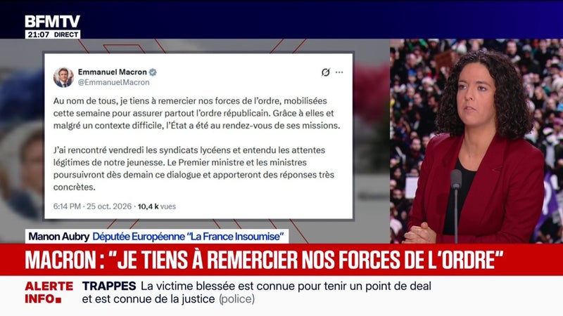 24 octobre, mobilisation en France: Emmanuel Macron "a tout fait pour que ça se passe mal", observe Manon Aubry, députée européenne LFI