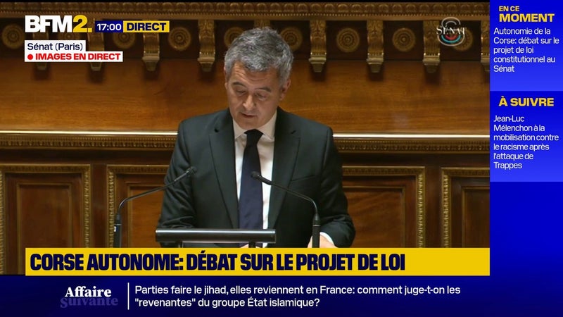 Autonomie de la Corse: "Ce n'est ni une indépendance déguisée, ni un affaiblissement de l'État", assure Gérald Darmanin lors du débat au Sénat