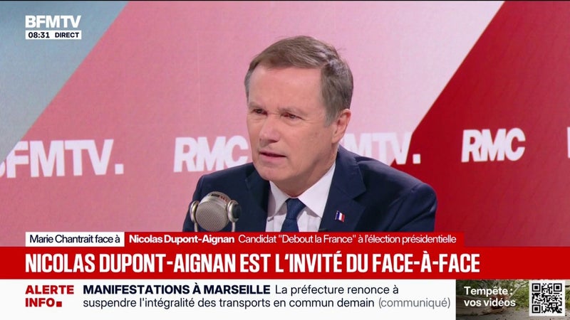 "Ça fait dix ans que la seule politique menée est celle du mépris", déclare Nicolas Dupont-Aignan, président de Debout la France et candidat à l'élection présidentielle