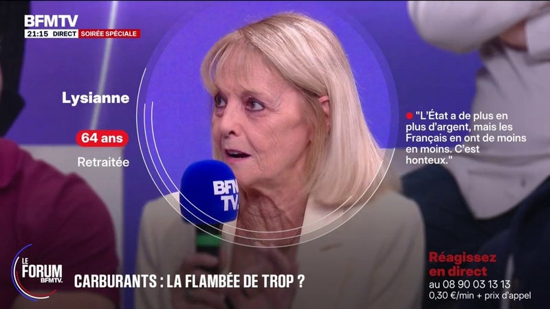 FORUM BFMTV - Prix des carburants: "Le gouvernement ne peut pas laisser les Français dans cet état", déclare Lysianne, retraitée