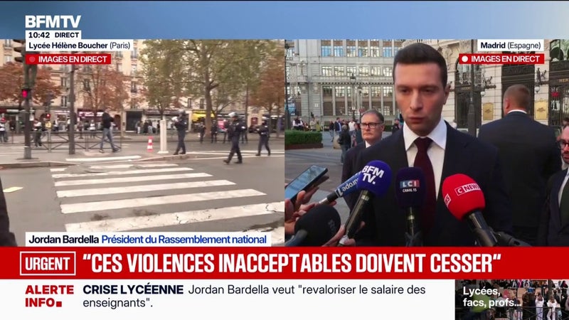 Mouvement lycéen: "Je ne crois pas que le désarmement de la police (...) soit de nature à ne pas encourager la violence", affirme Jordan Bardella