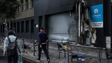 La facade brûlée du lycée Lumière, à Lyon, le 1er octobre