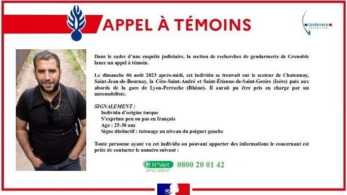 Un appel à témoins a été diffusé par la section de recherches de la gendarmerie de Grenoble, le 29 septembre 2023. 