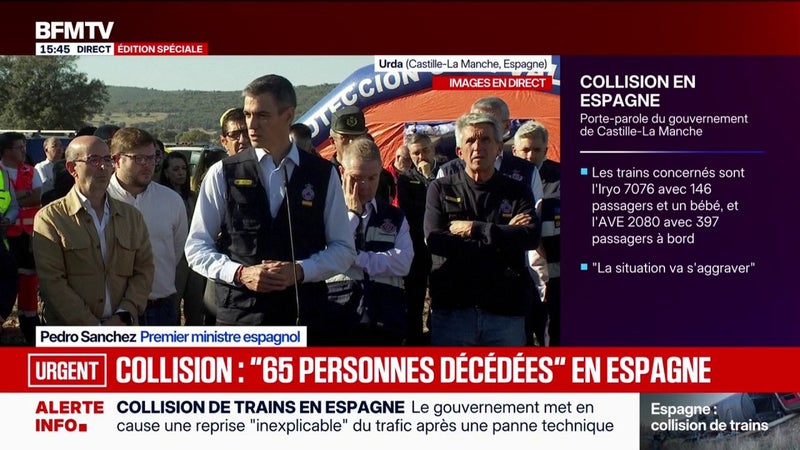 Accident de trains en Espagne: "Notre première priorité ce sont les victimes et leurs proches", souligne Pedro Sanchez, Premier ministre espagnol
