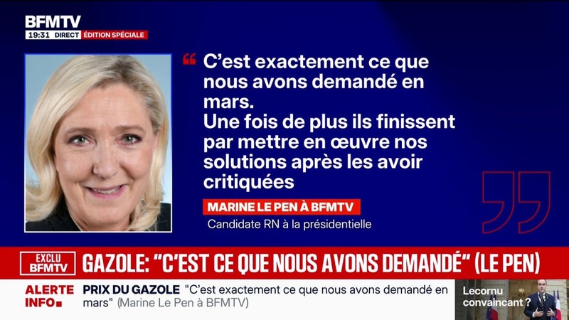 Prise de parole de Sébastien Lecornu sur les carburants et la libération de stocks stratégiques: "C'est ce que nous avons demandé", réagit Marine Le Pen