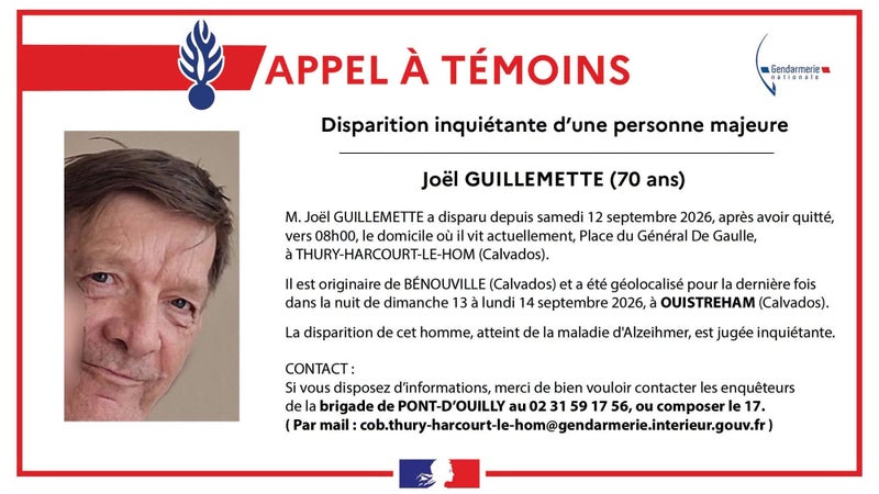 Un appel à témoins lancé pour retrouvé un septuagénaire souffrant d'Alzheimer dans le Calvados