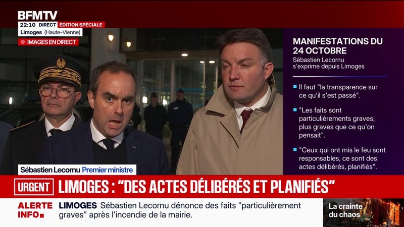 Mairie de Limoges incendiée le 17 octobre: Sébastien Lecornu, Premier ministre, évoque "des actes délibérés et planifiés"