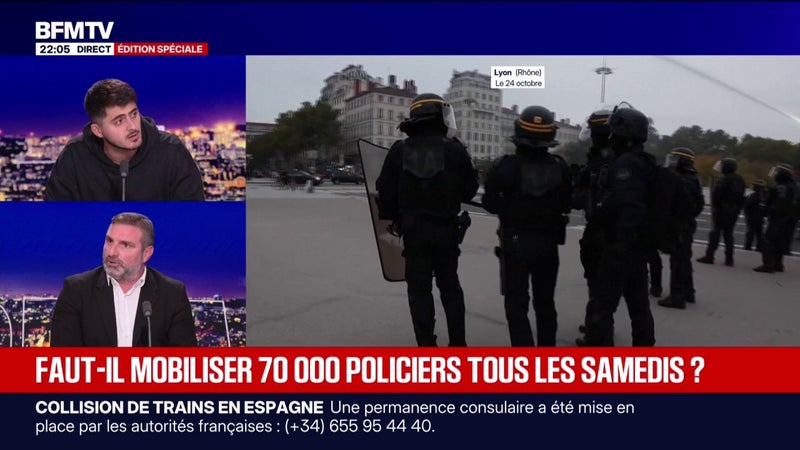 Échange tendu entre Rudy Manna, délégué national UNSA Police à Marseille et Alexis Durey, militant "Le Poing Levé" et "Révolution Permanente", étudiant à Paris 8