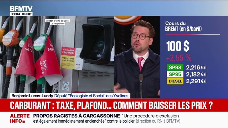 Carburants: "Il y a besoin d'agir en urgence, on propose le blocage des prix. (...) Il faut investir dans les alternatives à la voiture.", développe Benjamin Lucas-Lundy, député Écologiste et Social