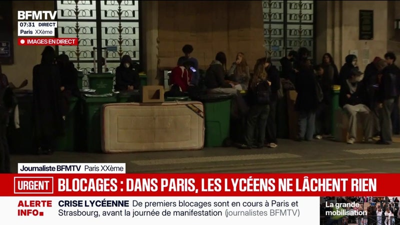 Mouvement lycéen: les premiers élèves bloquent l'entrée du lycée Hélène Boucher, dans le 20e arrondissement, pour cet acte V de la contestation.