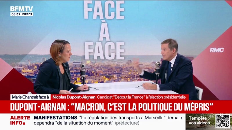 Mouvements sociaux: Nicolas Dupont-Aignan, candidat “Debout La France” à l'élection présidentielle, veut “interdire les groupes d’ultragauche dangereux”