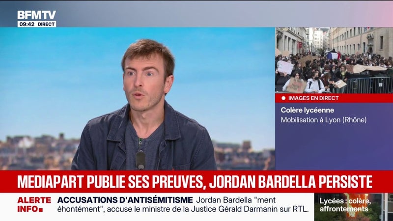 Écrits antisémites attribués à Jordan Bardella: "Nous avons la preuve que ces conversations n'ont pas été altérées", affirme Antton Rouget, co-auteur de l'enquête de Mediapart