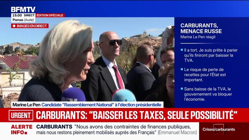 Crises des carburants: Emmanuel Macron "risque de bloquer l'économie", assure Marine Le Pen