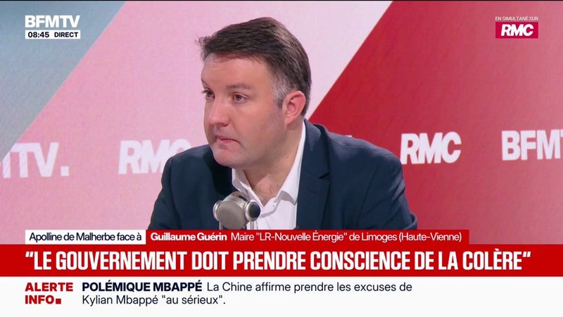 "J'appelle le gouvernement à prendre conscience de la gravité de ce qu'il se passe dans ce pays", lance Guillaume Guérin, maire LR-Nouvelle Énergie de Limoges
