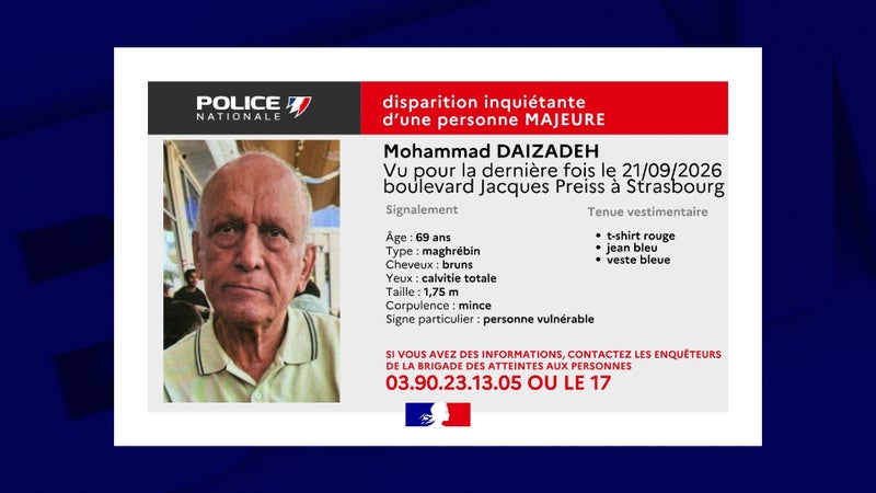 Un appel à témoins lancé pour retrouver "une personne vulnérable" de 69 ans à Strasbourg