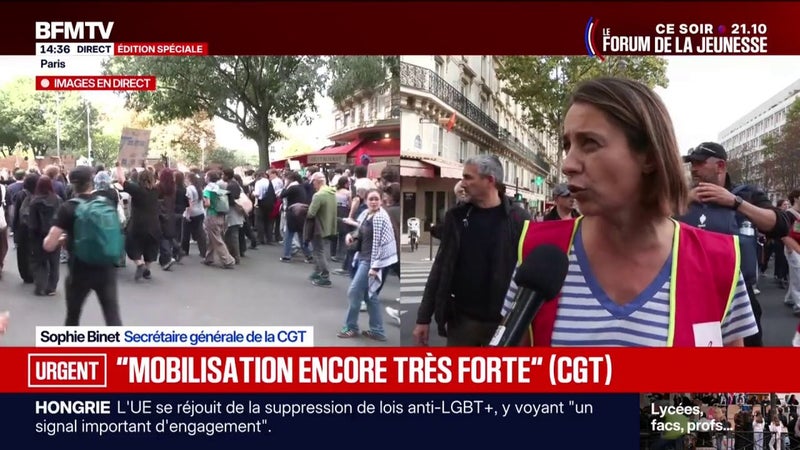 "La CGT appelle à se joindre aux mobilisations samedi" et à une grève le 5 novembre, annonce Sophie Binet, secrétaire générale de la CGT