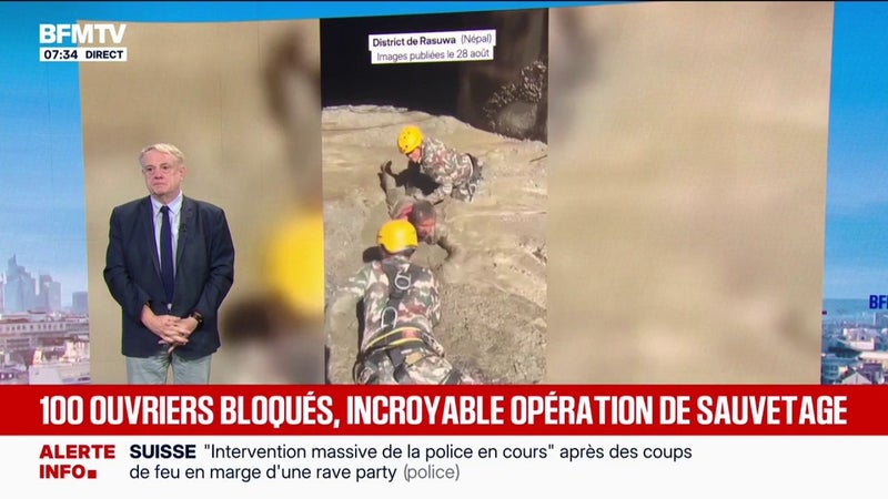 Crue au Népal: les images d'une incroyable opération de sauvetage de 100 ouvriers bloqués dans un tunnel