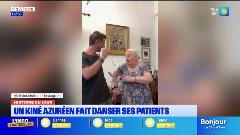 "Le kiné à domicile préféré de ta mémé" : Le Niçois Clint fait danser sa patiente de 98 ans