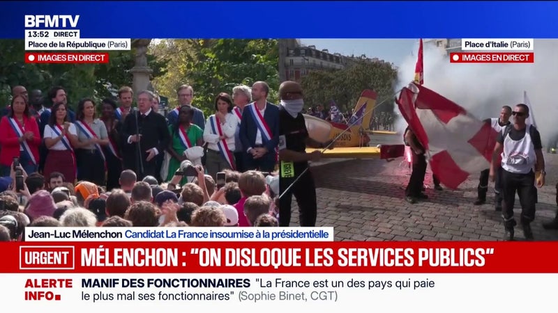 "Nous sommes fiers d'être aux portes des lycées", répond Jean-Luc Mélenchon, candidat LFI, au gouvernement et promet "ni oubli, ni pardon pour personne"