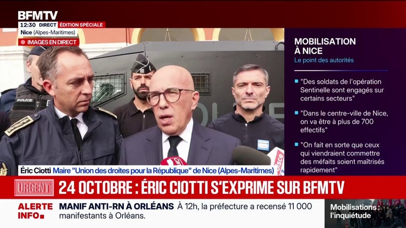 Manifestations du 24 octobre: "Nous avons mobilisé près de 310 policiers municipaux", annonce Éric Ciotti, maire de Nice