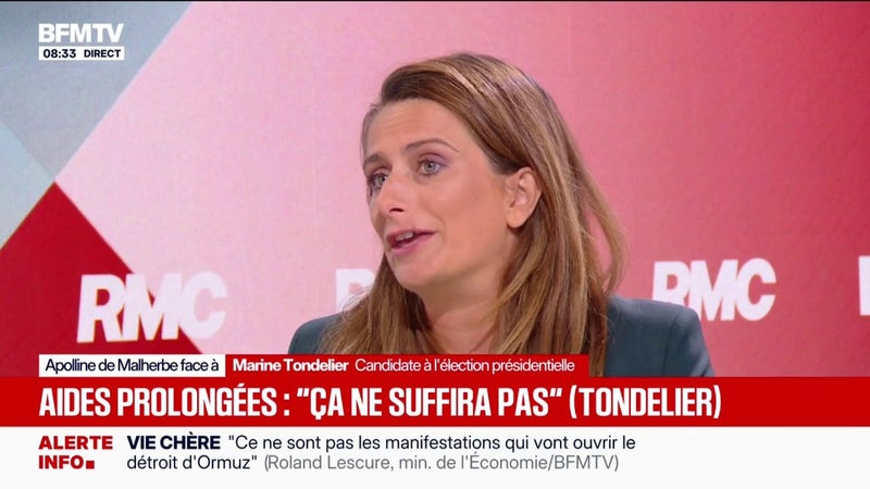 Carburants: Marine Tondelier, candidate Les Écologistes à l'élection présidentielle, estime que la prolongation de l'aide "ne va pas suffire pour beaucoup de Français"