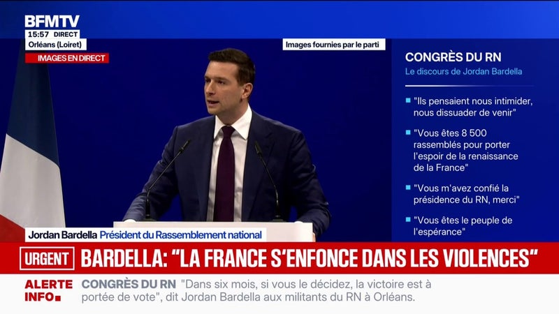 Manifestations du 17 octobre: Jordan Bardella, président du Rassemblement national, souligne "un tournant sans précédent dans la faillite sécuritaire de l'État"