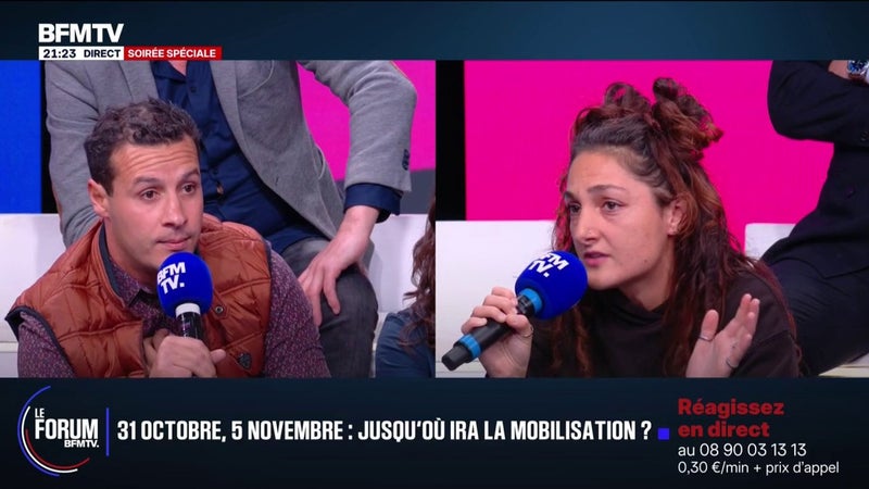 FORUM BFMTV - Colère sociale et mobilisations: échange tendu entre Coppélia, étudiante et militante et Kamal, poissonnier