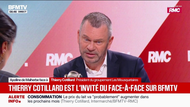 "Avant d'aller embêter le contribuable ou des acteurs de l'économie française, il y a un sujet de défiscalisation des grands groupes", estime Thierry Cotillard, président du groupement Les Mousquetaires