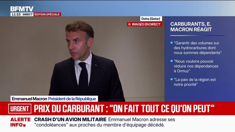 Baisse des prix du carburant: Emmanuel Macron estime que les Français vont avoir "le juste retour" du fait que la France ait "aidé à la sécurité et à la stabilité" dans le Golfe