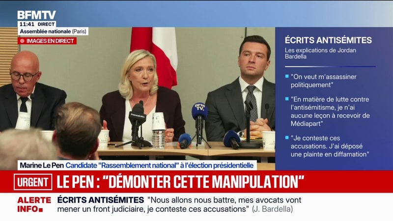 Écrits antisémites attribués à Jordan Bardella: Marine Le Pen fait part de sa "confiance absolue" envers le président du Rassemblement national
