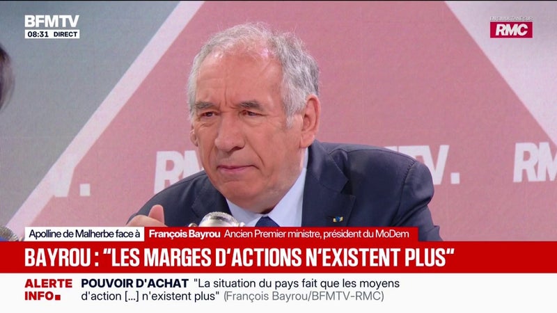 "L'année prochaine, la totalité de l'impôt sur le revenu ne suffira pas à payer les intérêts de la dette", affirme François Bayrou, ancien Premier ministre et président du MoDem