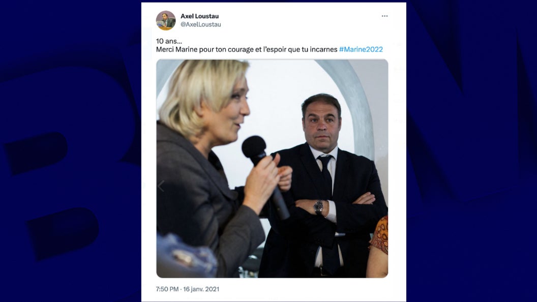 https://io-fsly-bfmtv.cdn.nextradiotv.com/J7jR_kbv8dL7vydLKsCxCzzw2e0=/7x5:1063x599/1600x0/images/Marine-Le-Pen-et-Axel-Loustau-capture-du-compte-Twitter-d-Axel-Loustau-1632918.jpg