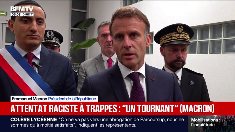 Attentat raciste à Trappes: Emmanuel Macron déclenche une polémique en estimant que c'est "la première fois qu'il y a un acte terroriste pour tuer en raison de la couleur de peau ou de la religion"