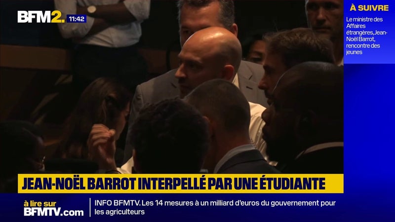 "De tous les pays du monde, je n'en connais pas d'autres qui aient fait autant pour la cause palestinienne que la France depuis le 7-octobre", revendique Jean-Noël Barrot, interpellé par des étudiants